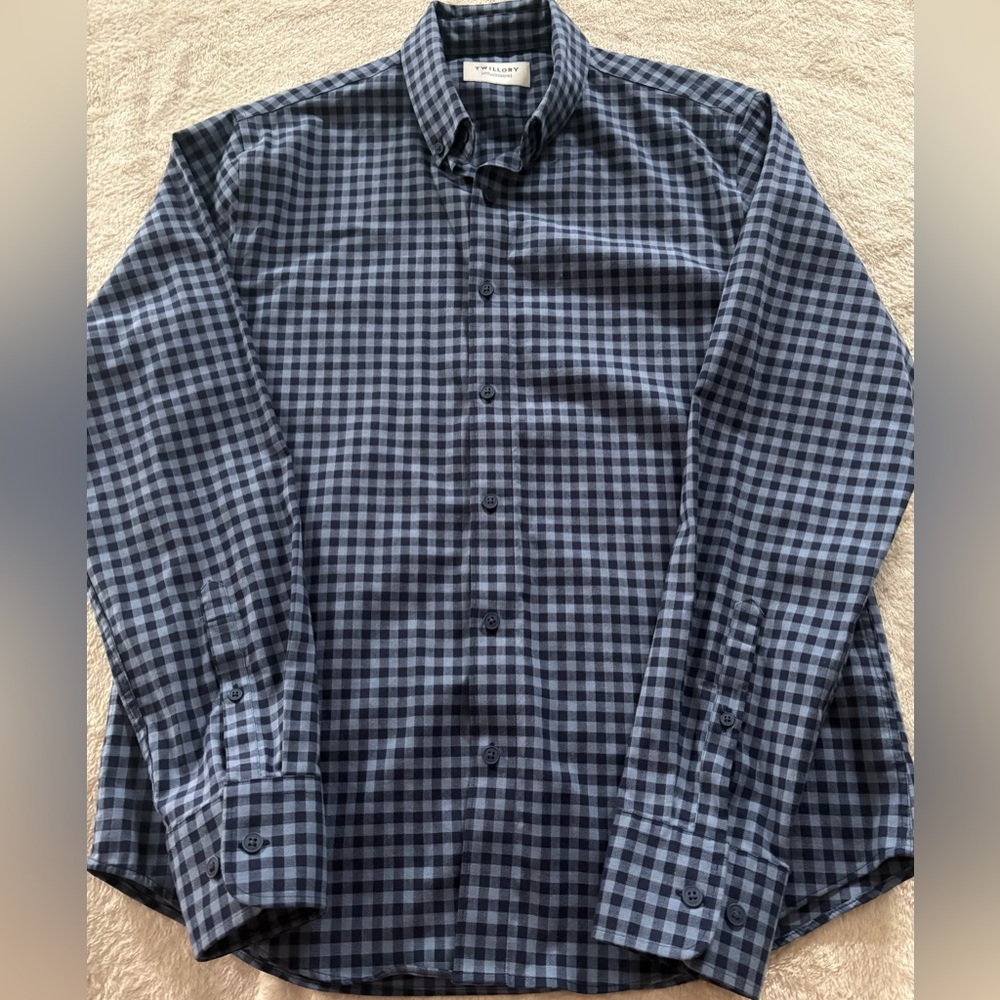 Twillory Navy Checkered Men's Button Tailored Fit  Down Shirt (M)
